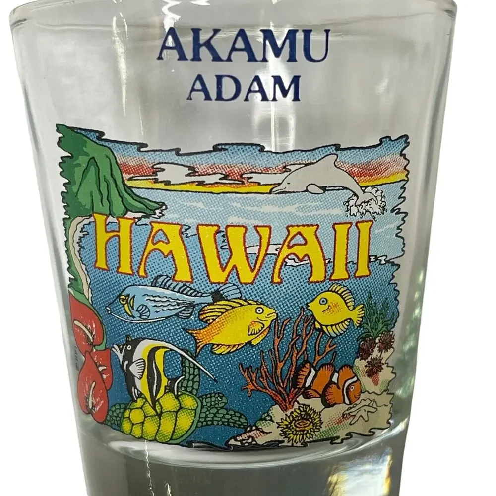 Shot Glass Akamu Adam Hawaii With Under the Sea Design Travel Souvenir Barware